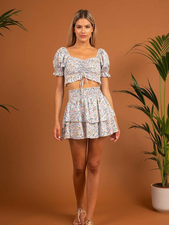 Represent Clo Set with Skirt Floral in Blue color