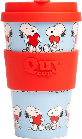 QuyCup Snoopy Love Κούπα Πλαστική με Καπάκι Πολύχρωμη 400ml