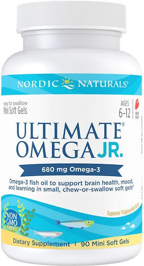 Nordic Naturals Ultimate Omega Junior Рибено Масло Подходящо за Деца 680мг 90 Меки Капсули с Вкус Ягода