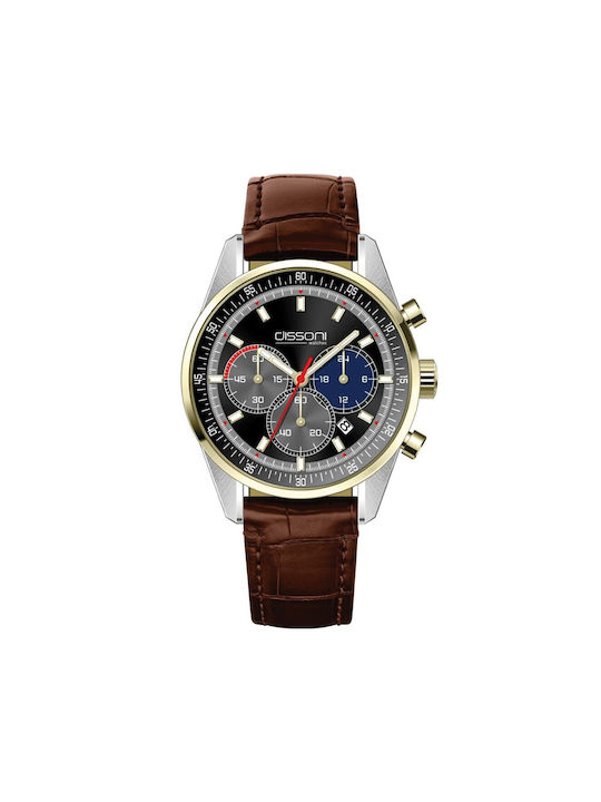 Dissoni Watch Chronograph Battery with Brown Leather Strap