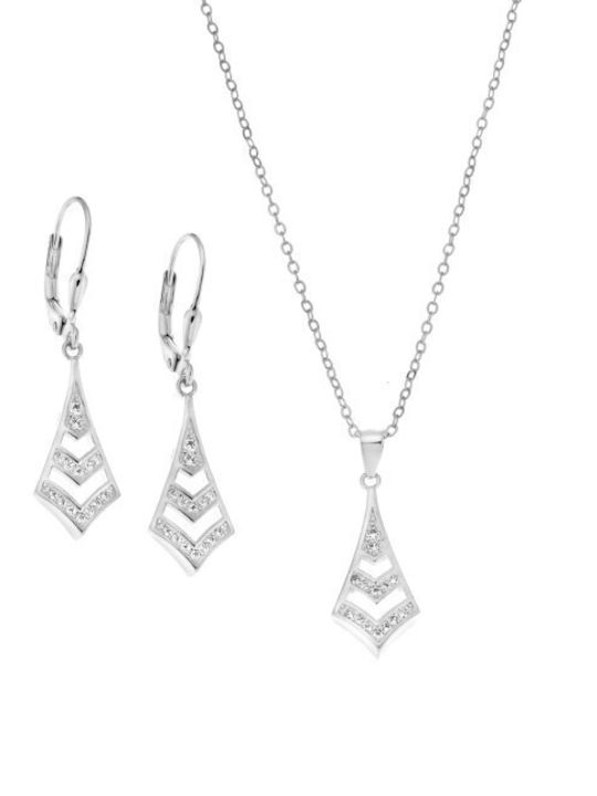 Senza Silver Set Pendant & Earrings with Stones