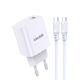 Kakusiga Φορτιστής με Θύρα USB-C και Καλώδιο USB-C - USB-C 20W Power Delivery Λευκός (KSC-927)