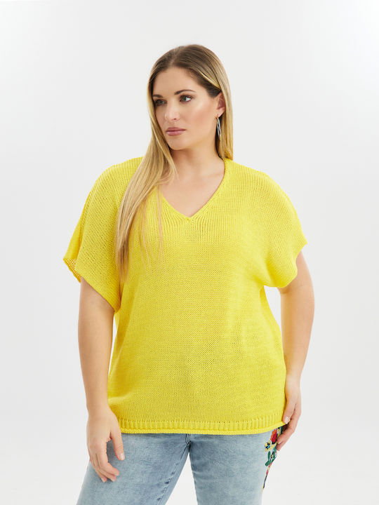 Mat Fashion Women's Sweater with V Neckline Yellow