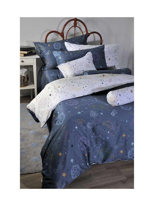 Down Town Home Set Kinderbettbezug Einzel mit Kissenbezug Baumwolle Blau 175x245cm