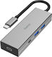 HAMA USB-Hub 4 Anschlüsse USB 3.2 mit USB-C Verbindung Grau