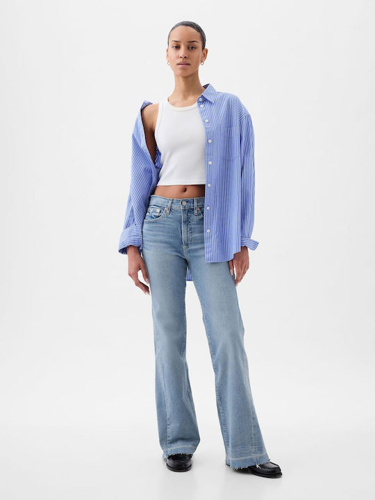 '70s Hoch tailliert Damenjeans Schlaghose in Schlanker Passform Light Indigo