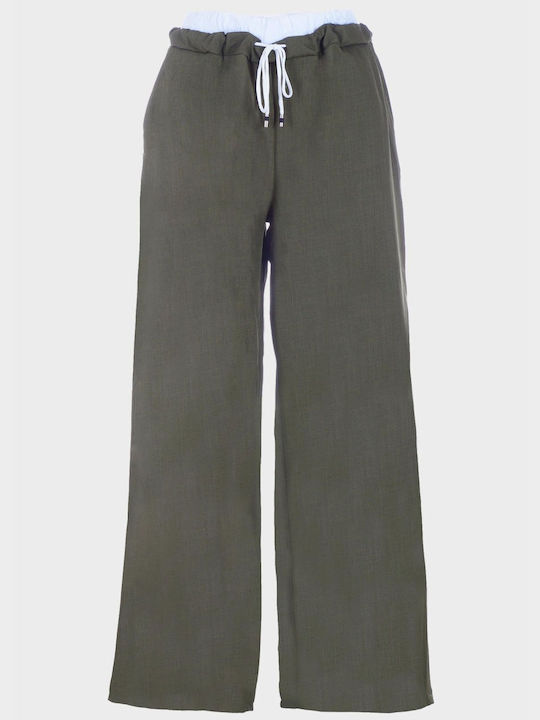 G Secret Women's Fabric Trousers with Elastic Khaki