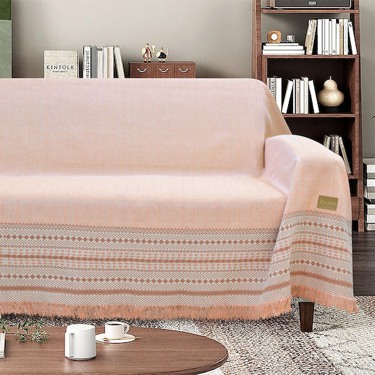 Lino Home Bohho Cuvertură Pentru Canapea 2 Locuri Șenilă 180x250 cm Somon