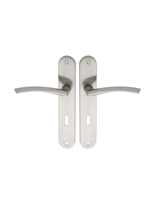 Import Hellas Lever Middle Door with Plate Z-021 Pair (Center Distance 90mm) Nickel Matt