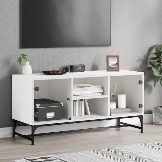 Έπιπλο Τηλεόρασης από Ξύλο & Γυαλί Λευκό Μ102xΠ37xΥ50cm