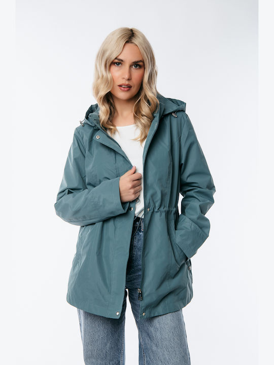 Dress Up Women's Short Puffer Jacket for Winter with Hood Green