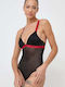 Hugo Boss Spaghetti Strap Bodysuit with Lace Slim Fit BLACK