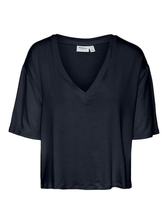 Vero Moda Damen Sommer Bluse Kurzärmelig mit V-Ausschnitt Blue