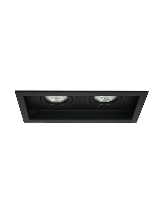 Gekas Rectangle Recessed Spot with Socket GU10 Black 21x11cm. 1pcs