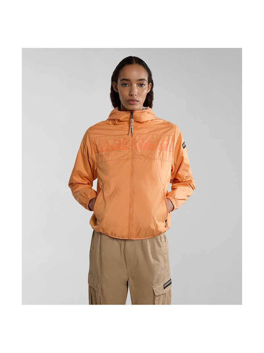 Napapijri Women's Short Sports Jacket for Winter with Hood Orange