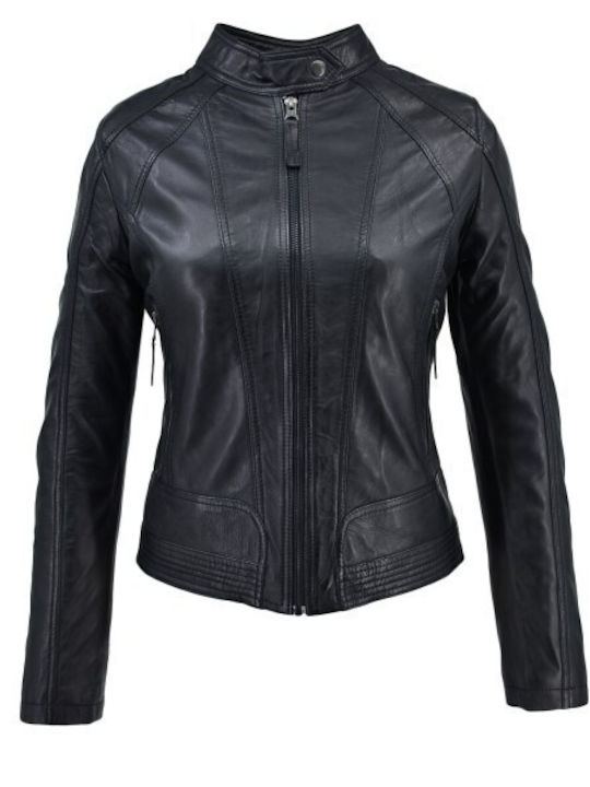 Δερμάτινα 100 Women's Short Lifestyle Leather Jacket for Winter Black