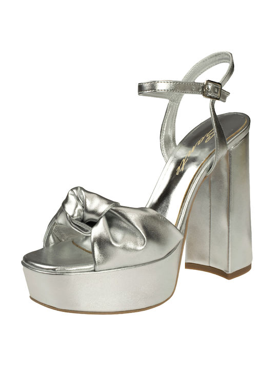 Sante Platform Synthetic Leather Women's Sandals Silver with High Heel