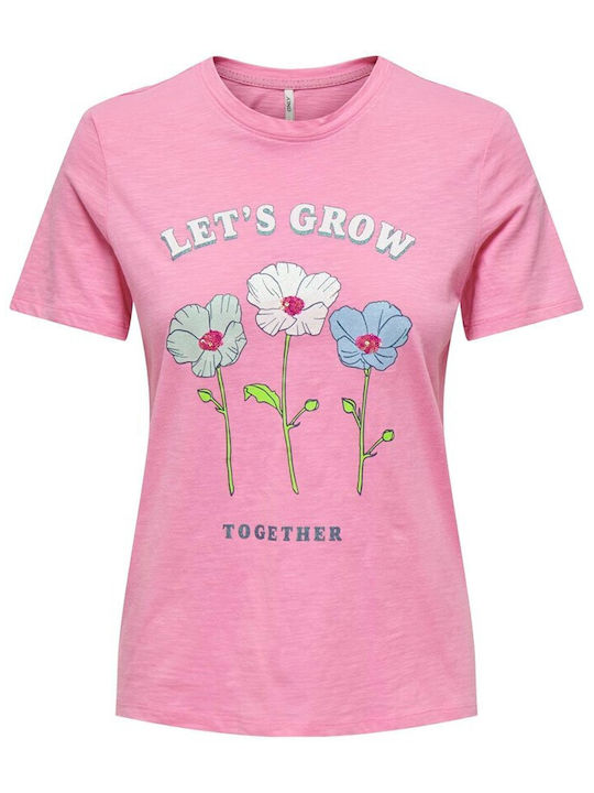 Only Women's T-shirt Floral Pink