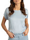 MORE & MORE Women's Summer Blouse Satin Short Sleeve Blue