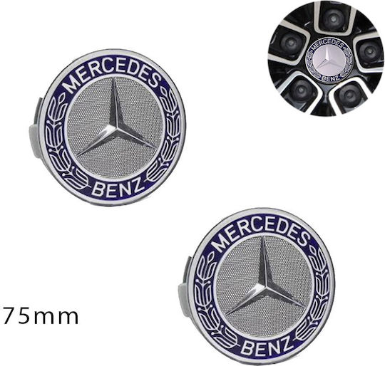 Wheel Center Caps Mercedes Benz with 75mm Internal Diameter Blue/Chrome 2pcs