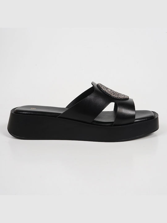 Piazza Shoes Γυναικεία Σανδάλια Flatforms σε Μαύρο Χρώμα