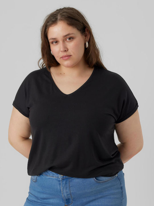 Vero Moda Damen T-Shirt mit V-Ausschnitt Schwarz