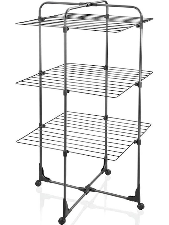 Leifheit Classic Tower Folding Floor Clothes Drying Rack for Balcony Metallic with Wheels with Hanging Length 27m