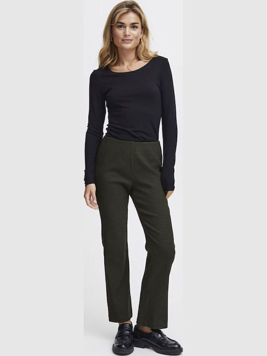 Women's Fabric Trousers Regular Fit Checked Green