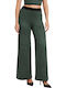 Women's High-waisted Fabric Trousers with Elastic Black