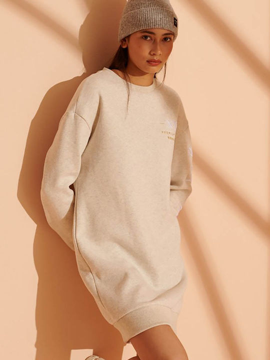 Superdry Mini Αθλητικό Φόρεμα Μακρυμάνικο Μπεζ