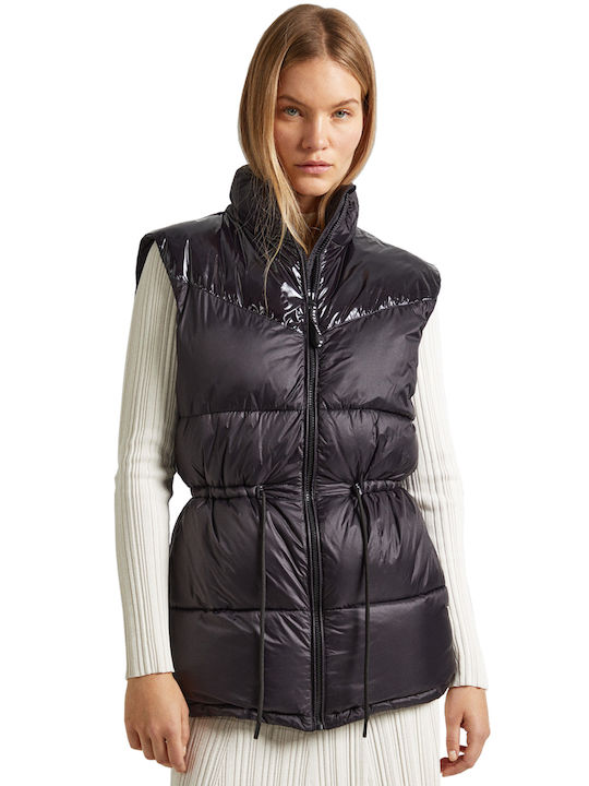 Pepe Jeans Kurz Damen Ärmellos Puffer Jacke für Winter Schwarz