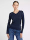 Guess W2yr31 Z2v62 Women's Long Sleeve Pullover with V Neck Blackened Blue