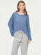 BSB Women's Long Sleeve Sweater with V Neckline Blue