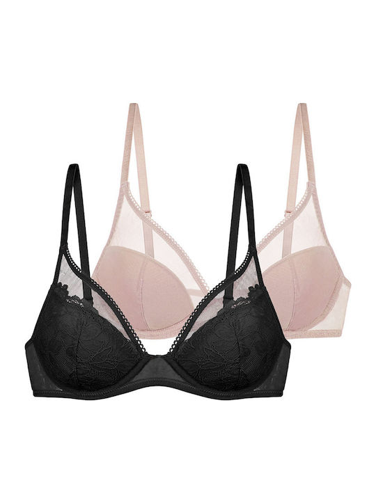 Bra with Light Padding Underwire Black/Beige