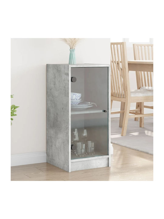 Floor Particle Board Living Room Display Cabinet with Glass Grey 35x37x75.5cm