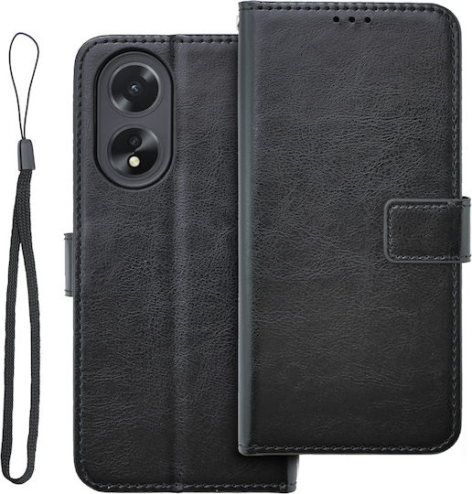 Crazy Horse Wallet Synthetic Leather / Plastic / Silicone Black (Oppo A58 4G)