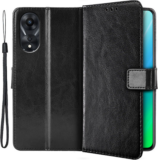 Crazy Horse Wallet Synthetic Leather / Plastic / Silicone Black (Oppo A78 5G)