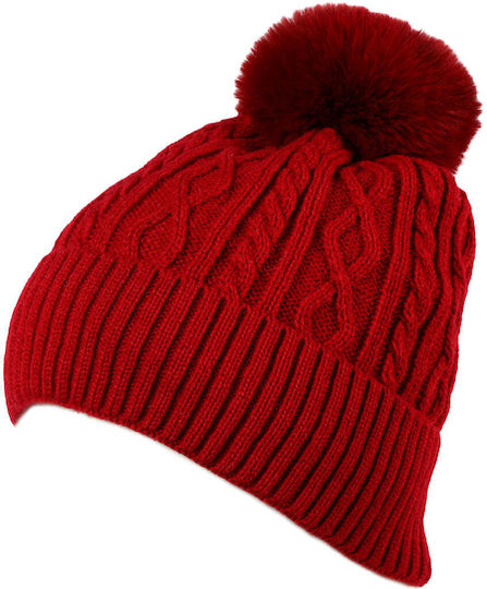 Pom Pom Beanie Unisex Beanie Gestrickt in Rot Farbe