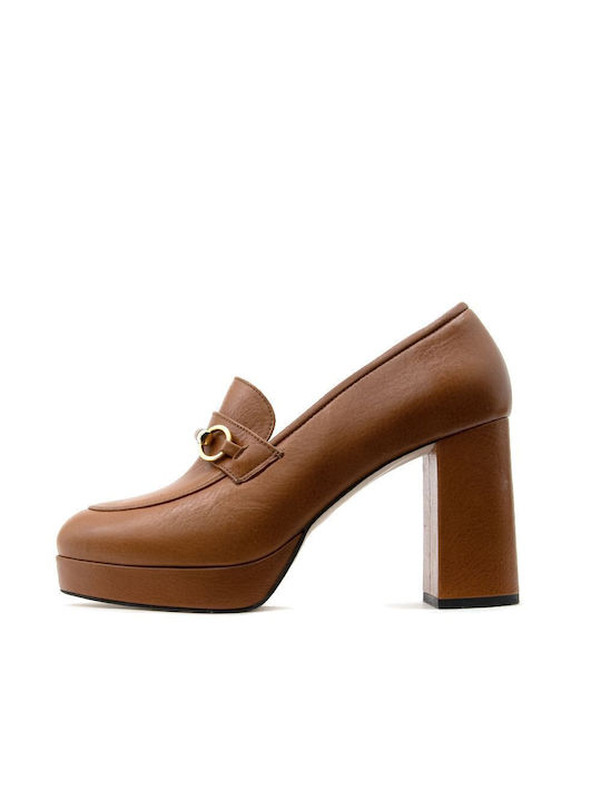 Fardoulis Leather Tabac Brown High Heels