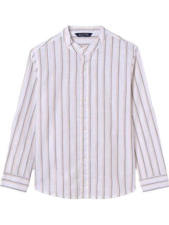 Mayoral Kids Striped Shirt Long Sleeve Ecru