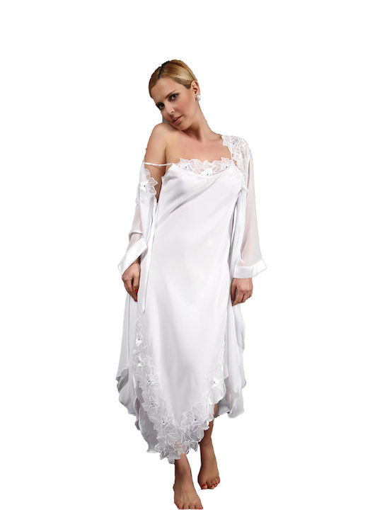 Mille Notti Winter Braut Damen Satin Robe mit Nachthemd White