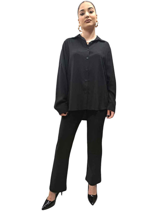 Remix Langärmelig Damen Hemd Black