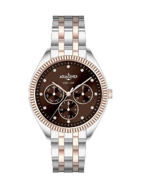 Women's Watch 36mm Chronograph Battery with Stainless Steel Bracelet Silver/Pink Gold/Brown