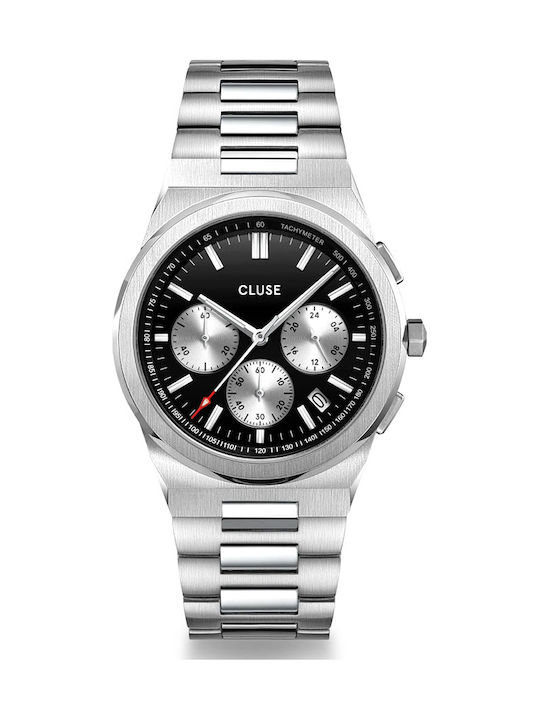 Cluse Vigoureux Γυναικείο Ρολόι 40mm Χρονογράφος Μπαταρίας με Ασημί Μεταλλικό Μπρασελέ