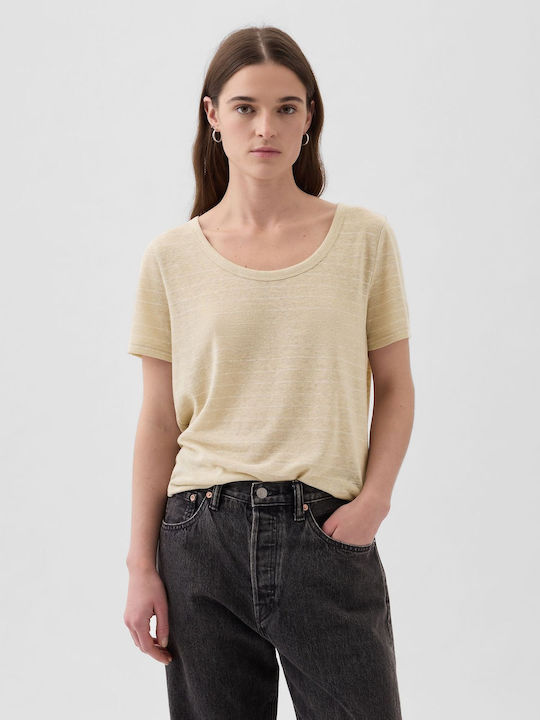 GAP Damen Sommer Bluse Kurzärmelig Gestreift Khaki