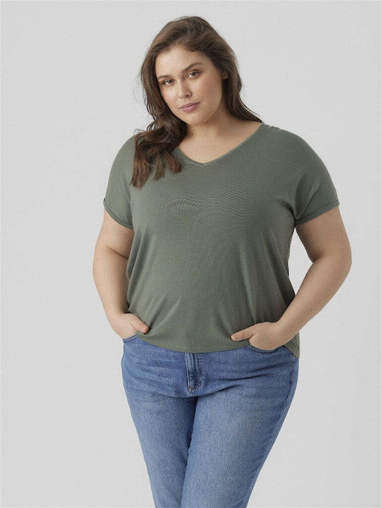 Vero Moda Damen T-Shirt mit V-Ausschnitt Khaki