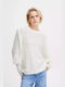 ICHI Women's Long Sleeve Sweater Woolen White