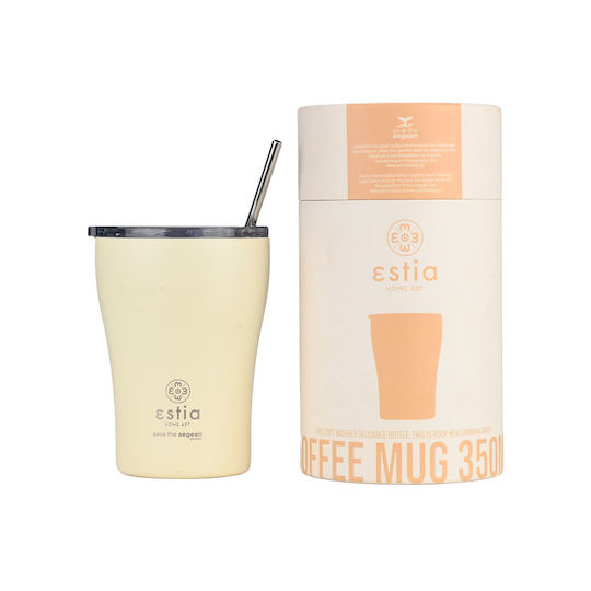 Estia Coffee Mug Save The Aegean Ανακυκλώσιμο Ποτήρι Θερμός Ανοξείδωτο BPA Free 350ml Lily White με Καλαμάκι