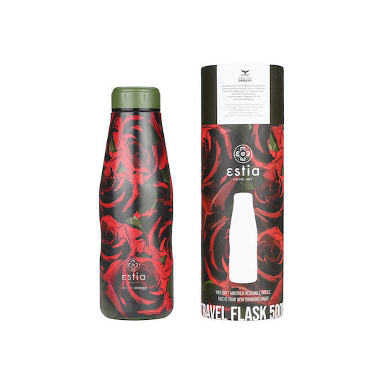 Estia Travel Flask Save the Aegean Recyclable Thermos Bottle Stainless Steel BPA Free 500ml Twilight Rose