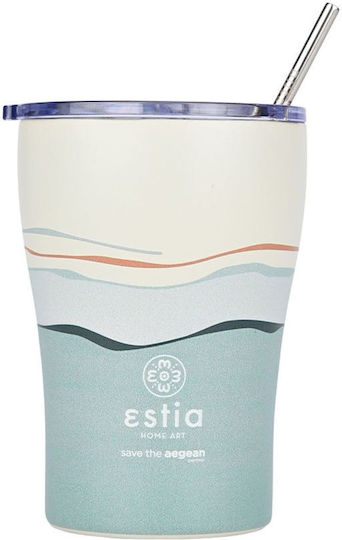 Estia Coffee Mug Save The Aegean Glass Thermos Stainless Steel BPA Free 350ml Ecozen Horizon with Straw